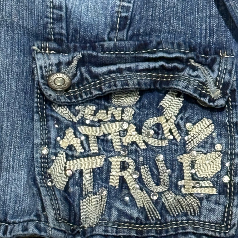 🧥🕺 RAYBAN x LUJ Y2K‎ Blue Denim Jean Jacket | EU Club Scene Sz 4 - Picture 6 of 12